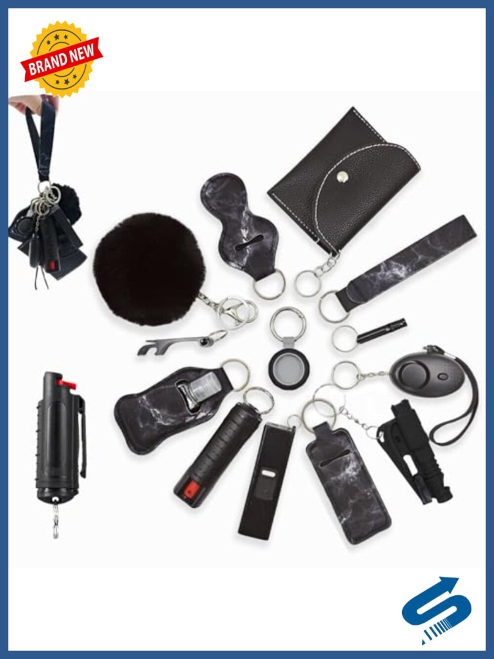 Wristlet Card Holder Keychain Set with Whistle and Bottle Opener